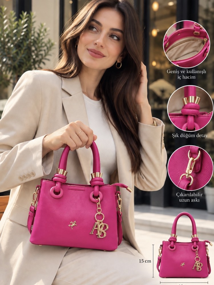 Nas Bags 1498 Kadın Çanta El Ve Çapraz Model Fuşya Pembe