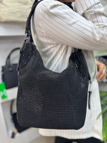Nas Bags 1071 Kadın El Ve Çapraz  Model Siyah Taşlı