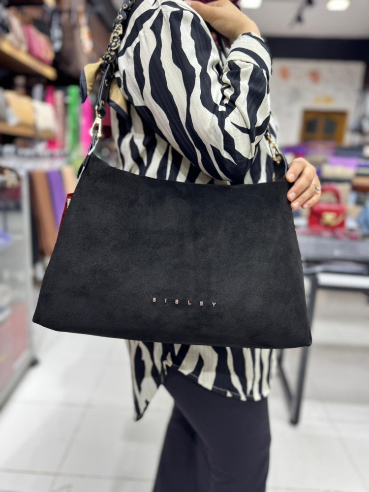 Sisley SLY_300 Süet Nubuk Deri El,Omuz Model Siyah