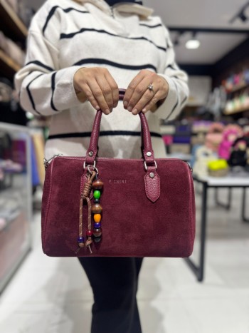 V'Shine 5011  Nubuk Deri Kadın Çanta İthal Premium Serisi  El,Omuz  Ve Çapraz Modl Bordo