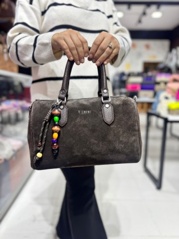 V'Shine 5011  Nubuk Deri Kadın Çanta İthal Premium Serisi  El,Omuz  Ve Çapraz Modl Acı Kahve