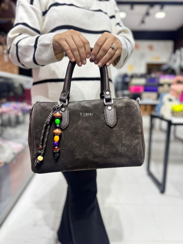 V'Shine 5011  Nubuk Deri Kadın Çanta İthal Premium Serisi  El,Omuz  Ve Çapraz Modl Acı Kahve