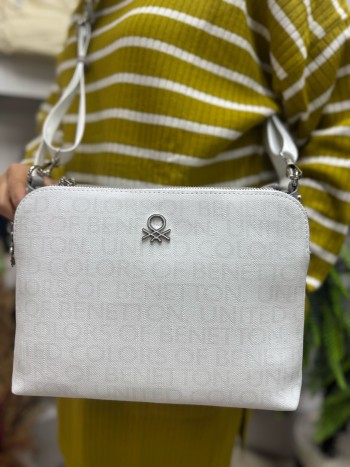 Benetton Bnt-1399 Kadın Çanta Monogram Çapraz Model Beyaz