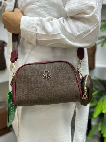 Benetton Bnt-1278 Kadın Çanta Monogram Çapraz Model Bordo