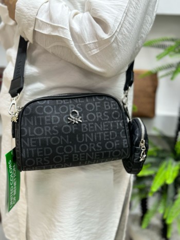 Benetton Bnt-1278 Kadın Çanta Monogram Çapraz Model Siyah