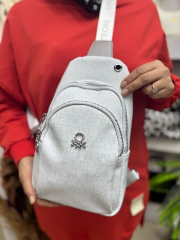 Benetton Bnt-1286 Kadın Çanta Monogram Vücut Çantası Beyaz