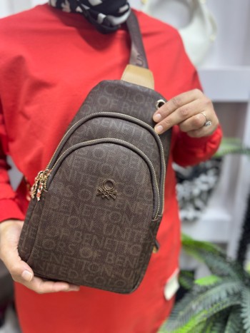 Benetton Bnt-1286 Kadın Çanta Monogram Vücut Çantası Kahve