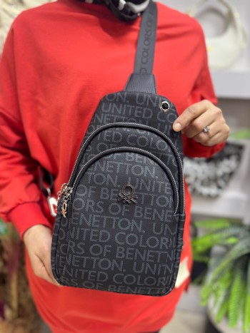 Benetton Bnt-1286 Kadın Çanta Monogram Vücut Çantası Siyah