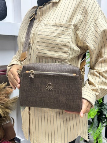 Benetton Bnt-1288 Kadın Çanta Monogram Çapraz Model Kahve