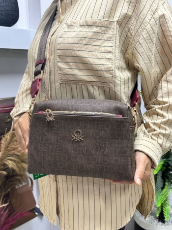 Benetton Bnt-1288 Kadın Çanta Monogram Çapraz Model Kahve Bordo