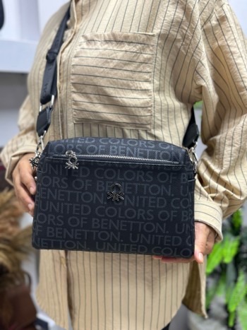 Benetton Bnt-1288 Kadın Çanta Monogram Çapraz Model Siyah