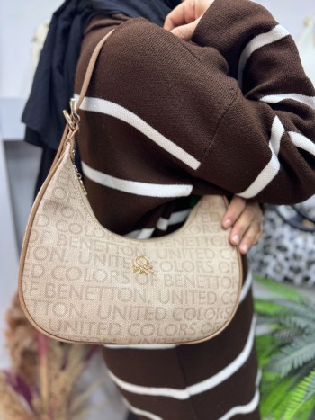 Benetton Bnt-1404 Kadın Çanta Monogram Eskitme Baskı El Ve Çapraz Model Camel