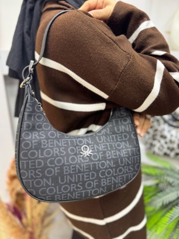 Benetton Bnt-1404 Kadın Çanta Monogram Eskitme Baskı El Ve Çapraz Model Siyah
