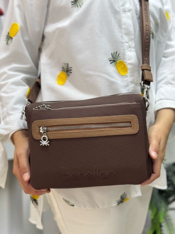 Benetton Bnt-1437 Kadın Çanta Nano Kumaş Çapraz Model Kahve