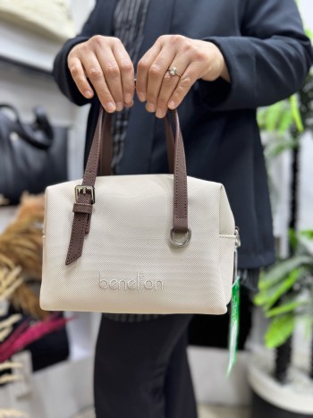 Benetton Bnt-1582 Kadın Çanta Nano Kumaş El Ve Çapraz Model Bej Kahve