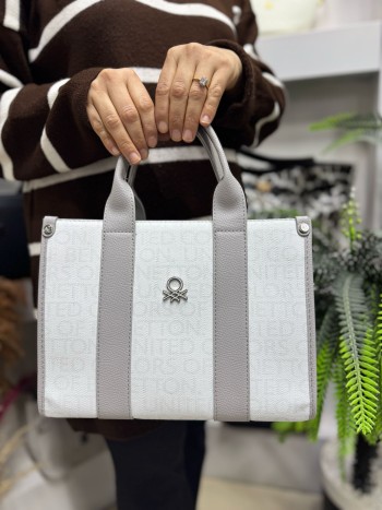 Benetton Bnt-1596 Kadın Çanta Monogram El Ve Çapraz Model Beyaz