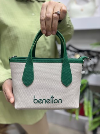 Benetton Bnt-1598 Kadın Çanta Nano Kumaş El Ve Çapraz Model Bej Zümrüt