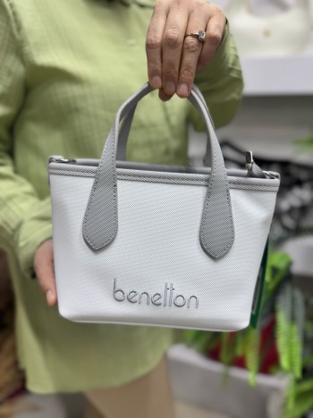 Benetton Bnt-1598 Kadın Çanta Nano Kumaş El Ve Çapraz Model Beyaz Gri