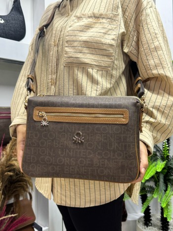 Benetton Bnt-1276 Kadın Çanta Monogram Eskitme Çapraz Model Kahve 