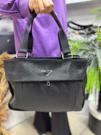 Sanmorris 1416 Kadın Çanta Saten Kumaş El Ve Çapraz Model Simli Siyah