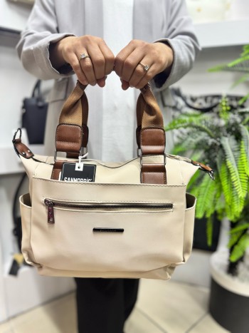 Sanmoris 1383 Kadın El Ve Çapraz  Model Siyah Bej 