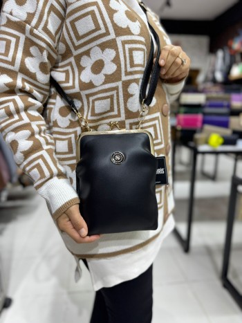 Sanmoris 1433 Suni Deri Çapraz Model Siyah