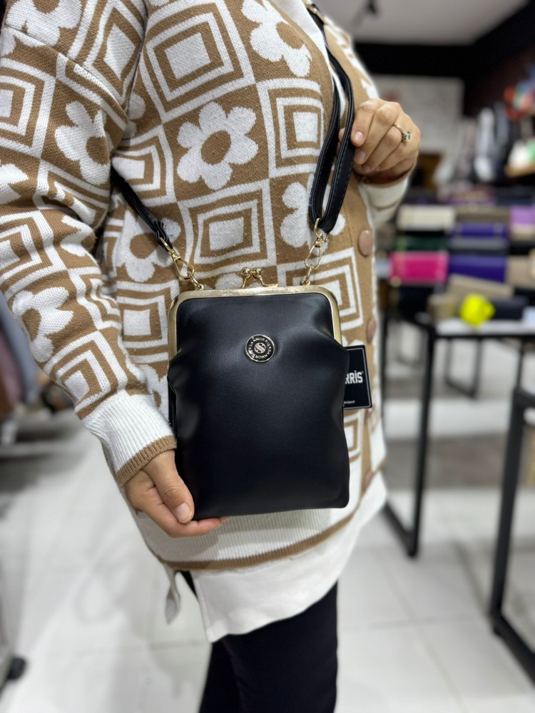 Sanmoris 1433 Suni Deri Çapraz Model Siyah