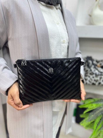 Sosela 6019 Kadın Çanta El Ve Çapraz Model Rugan Siyah