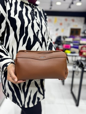 Sosela 6012 Kadın Çanta El Ve Çapraz Model Rugan Taba